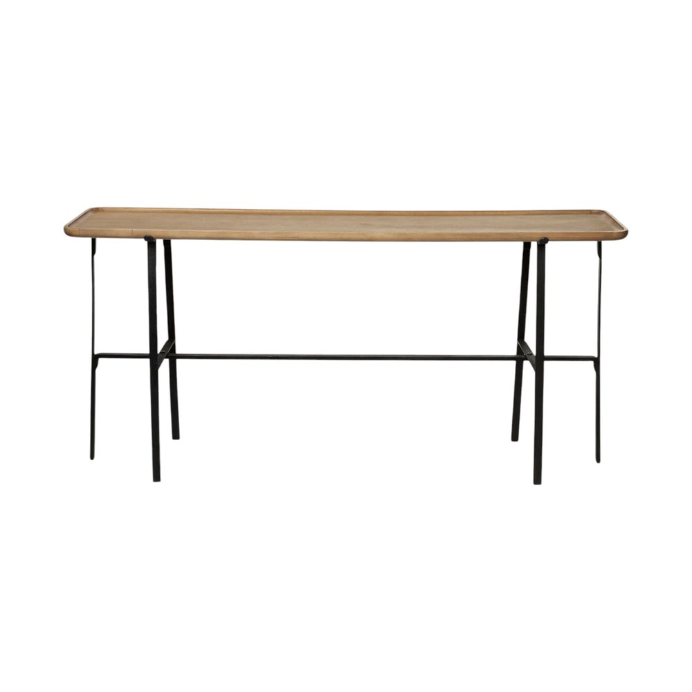 60" Brown and Black Solid Wood and Metal Trestle Console Table HomeRoots