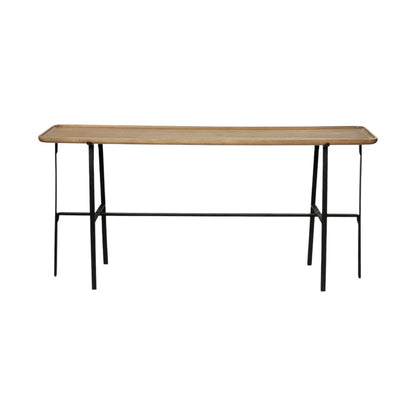60" Brown and Black Solid Wood and Metal Trestle Console Table HomeRoots