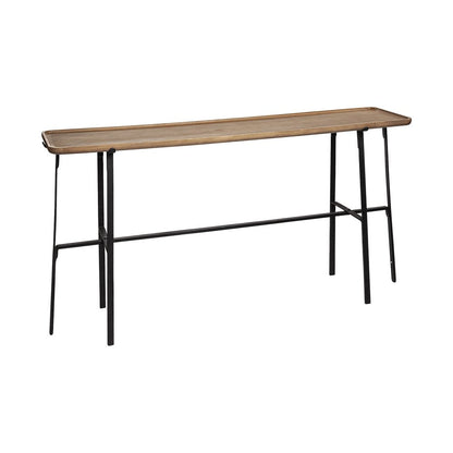 60" Brown and Black Solid Wood and Metal Trestle Console Table HomeRoots