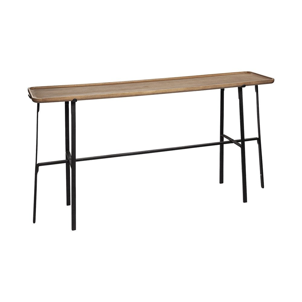 60" Brown and Black Solid Wood and Metal Trestle Console Table HomeRoots