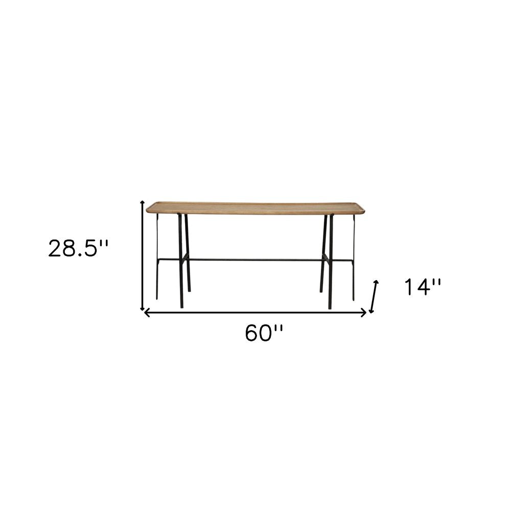 60" Brown and Black Solid Wood and Metal Trestle Console Table HomeRoots