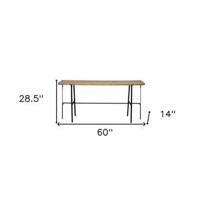 60" Brown and Black Solid Wood and Metal Trestle Console Table HomeRoots