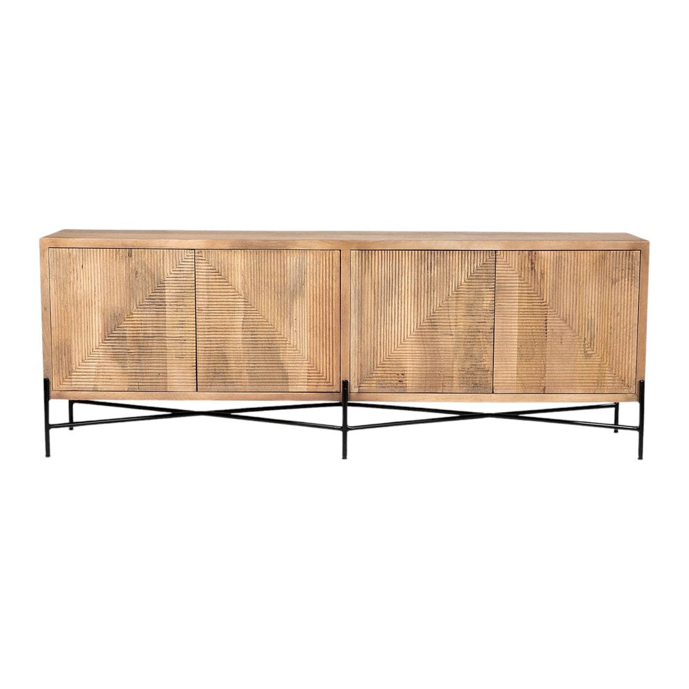 78" Brown Solid Wood Sideboard with Four Doors HomeRoots