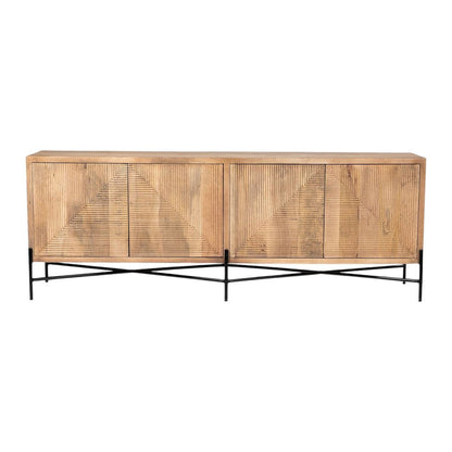 78" Brown Solid Wood Sideboard with Four Doors HomeRoots