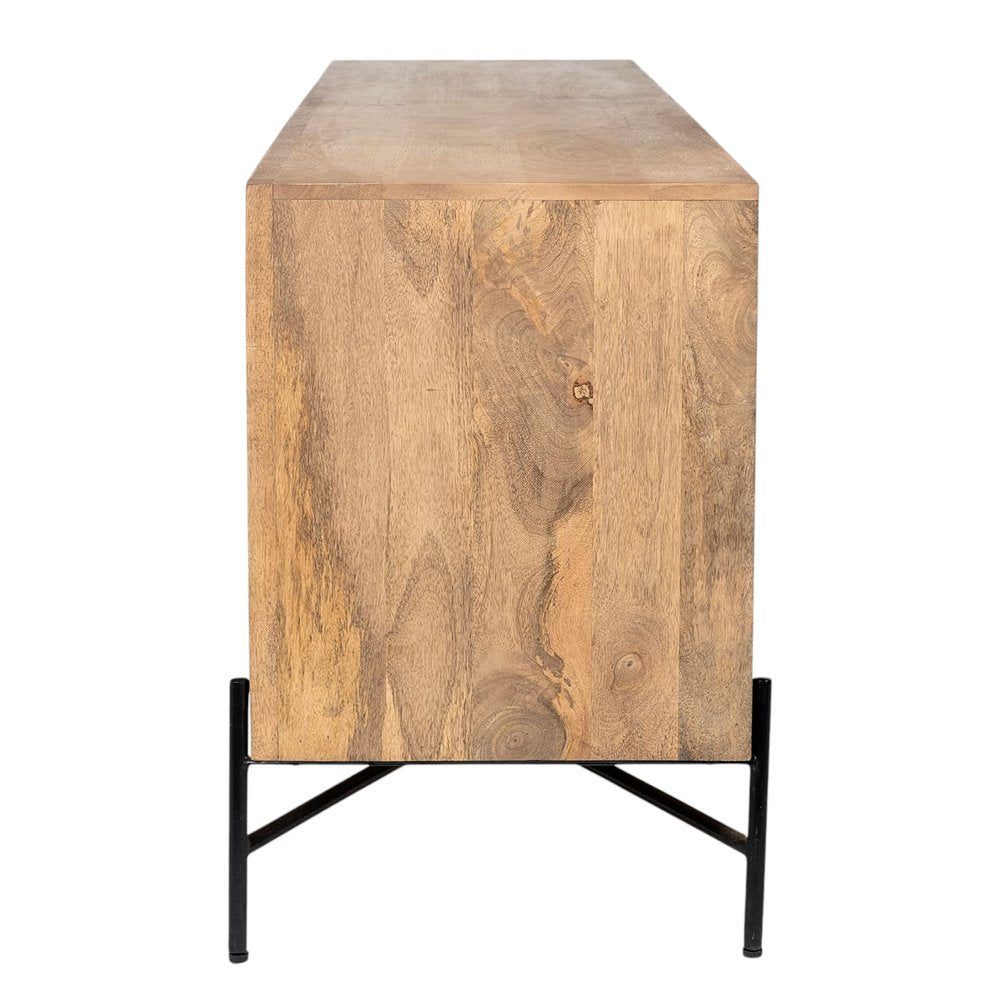 78" Brown Solid Wood Sideboard with Four Doors HomeRoots