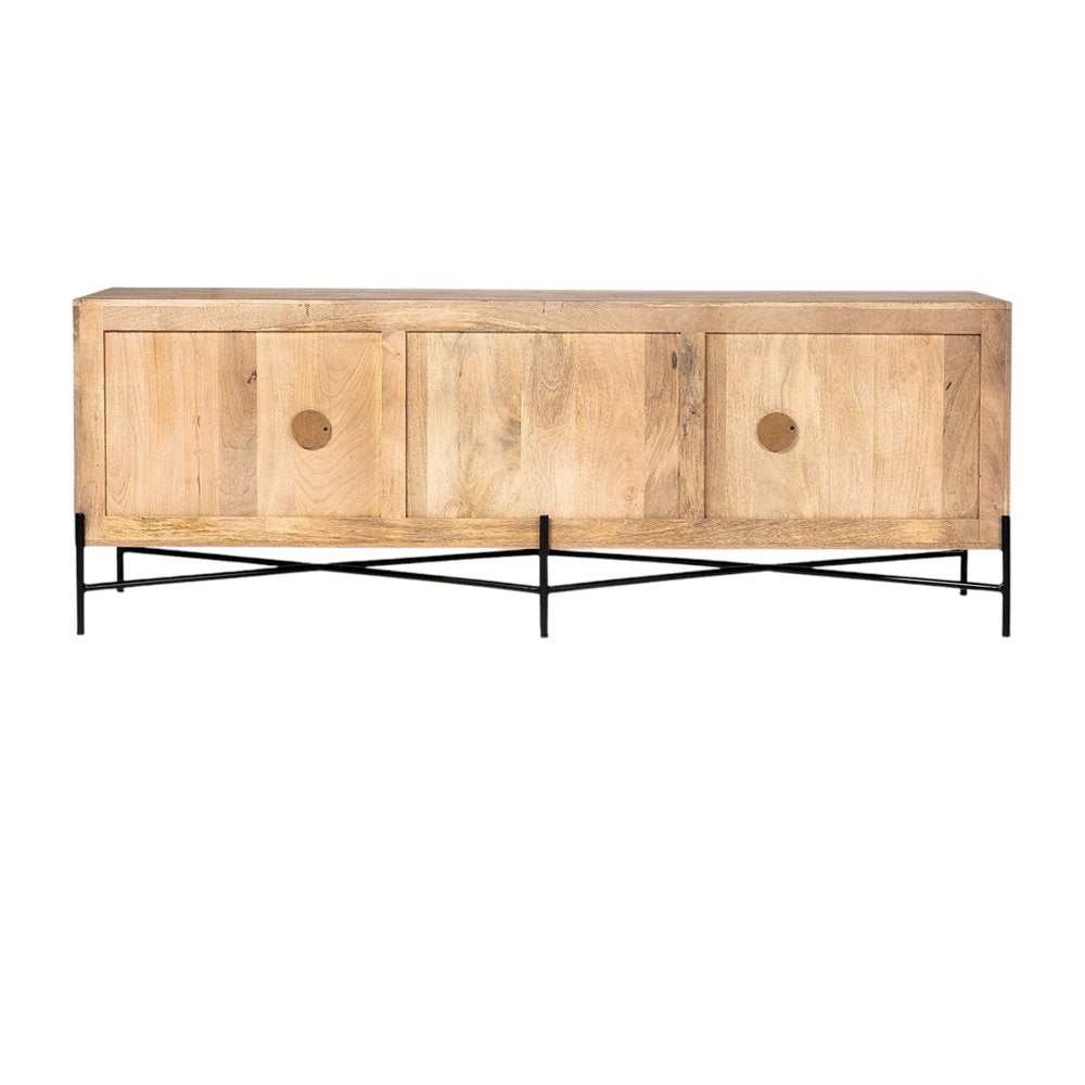 78" Brown Solid Wood Sideboard with Four Doors HomeRoots