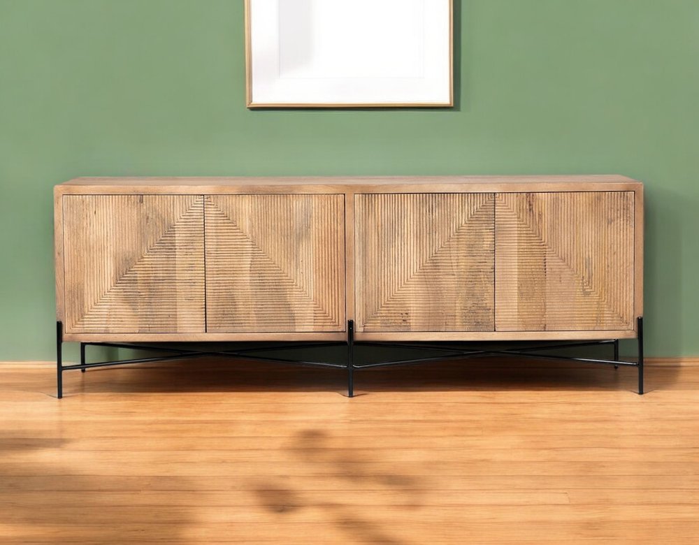 78" Brown Solid Wood Sideboard with Four Doors HomeRoots