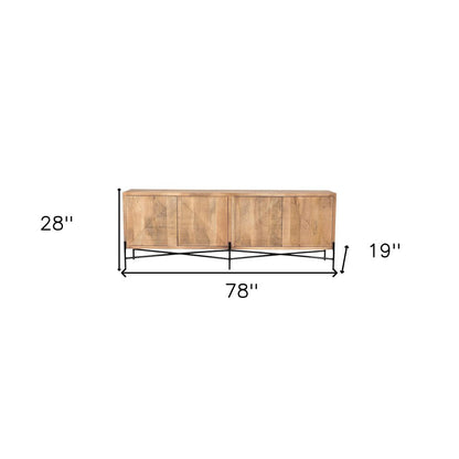 78" Brown Solid Wood Sideboard with Four Doors HomeRoots