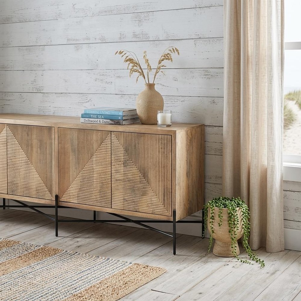 78" Brown Solid Wood Sideboard with Four Doors HomeRoots