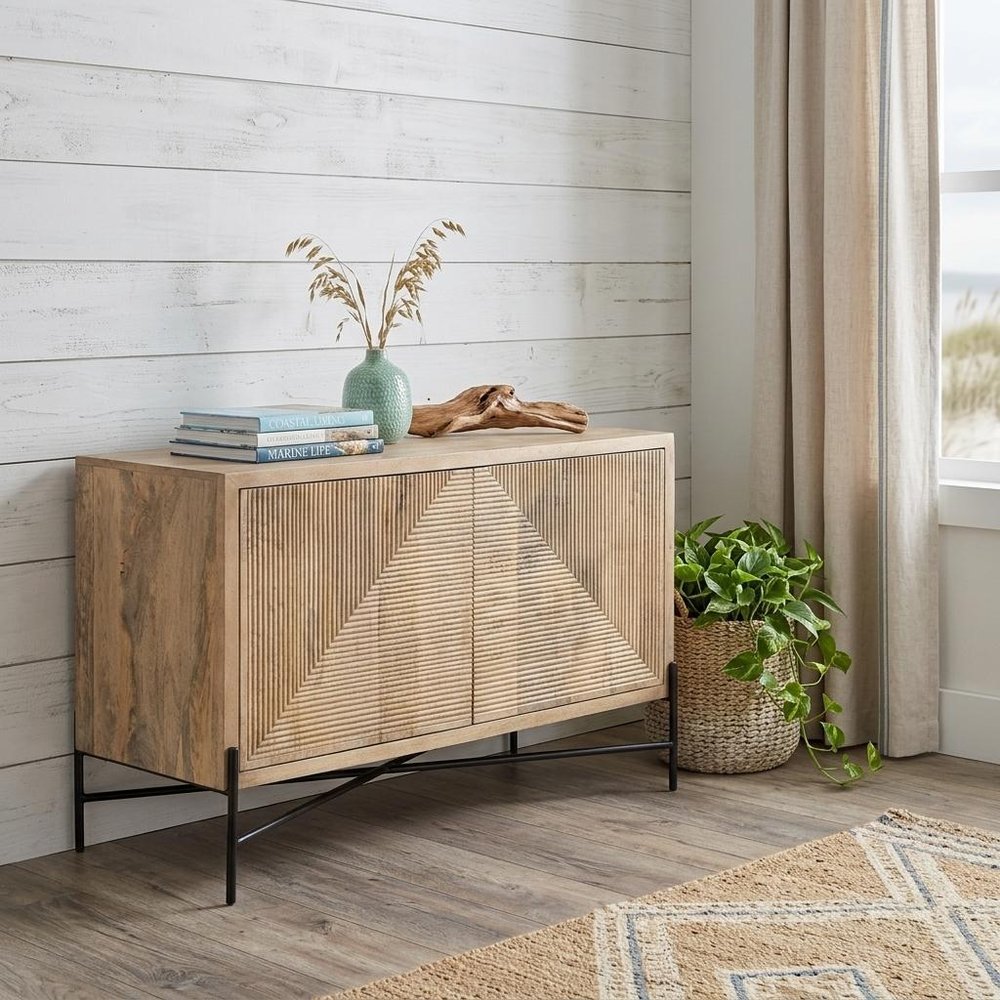 78" Brown Solid Wood Sideboard with Four Doors HomeRoots