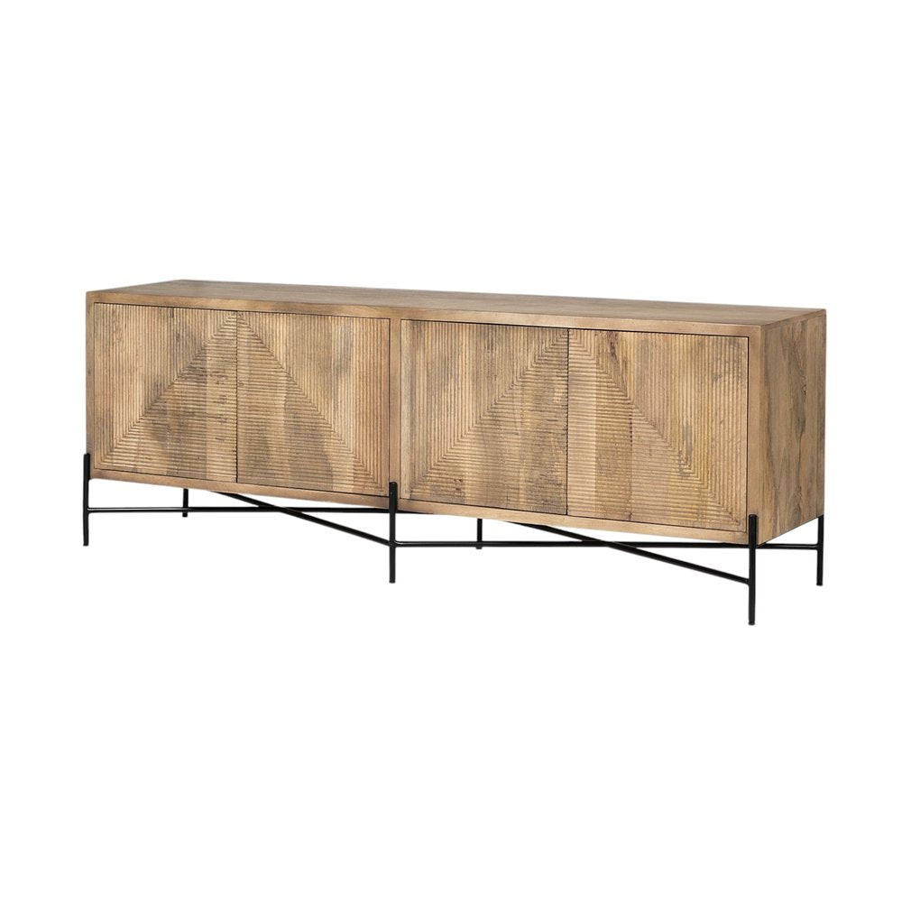 78" Brown Solid Wood Sideboard with Four Doors HomeRoots