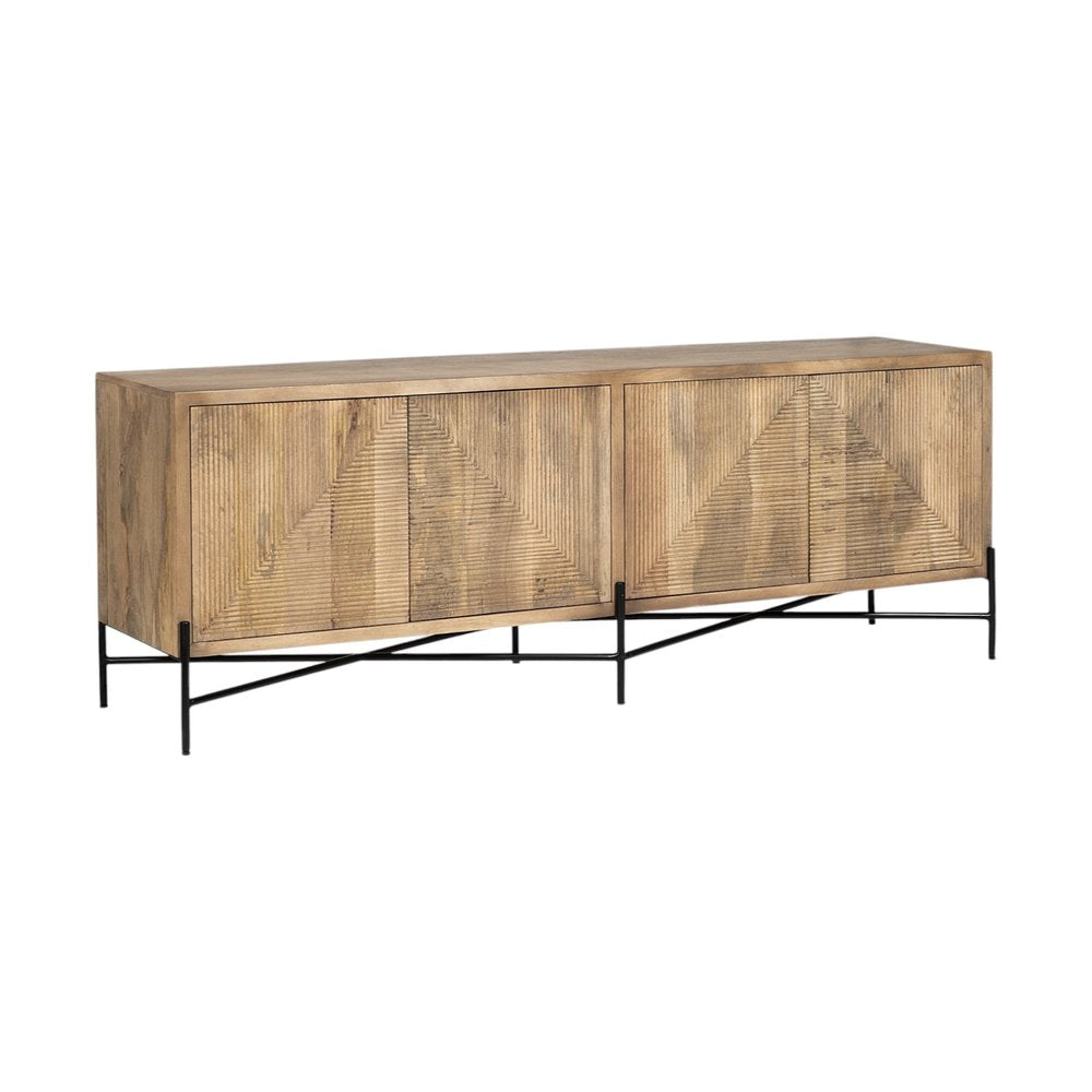 78" Brown Solid Wood Sideboard with Four Doors HomeRoots