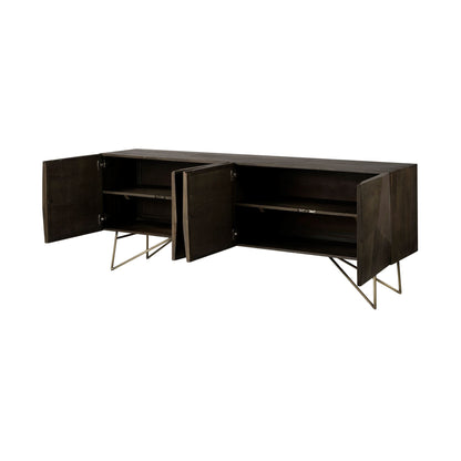 17" Dark Brown Solid Wood Sideboard with Four Doors