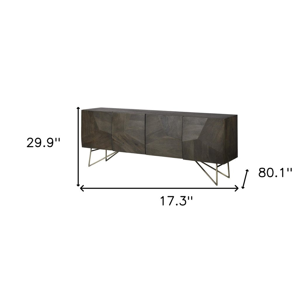 17" Dark Brown Solid Wood Sideboard with Four Doors HomeRoots