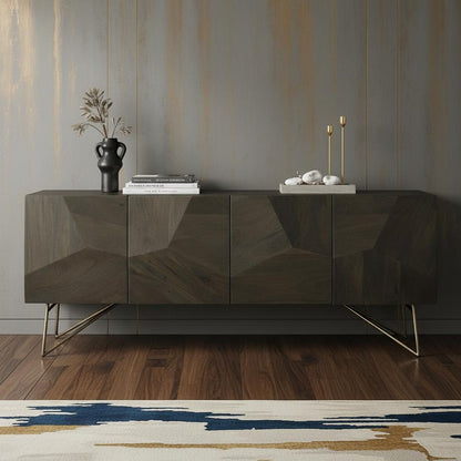 17" Dark Brown Solid Wood Sideboard with Four Doors HomeRoots