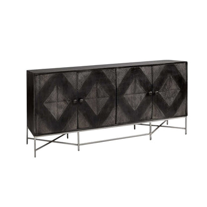 72" Black Solid Wood Sideboard with Four Doors HomeRoots