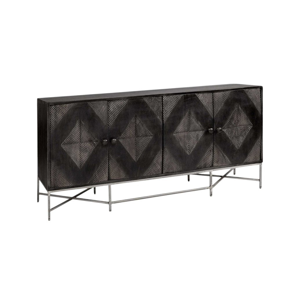 72" Black Solid Wood Sideboard with Four Doors HomeRoots