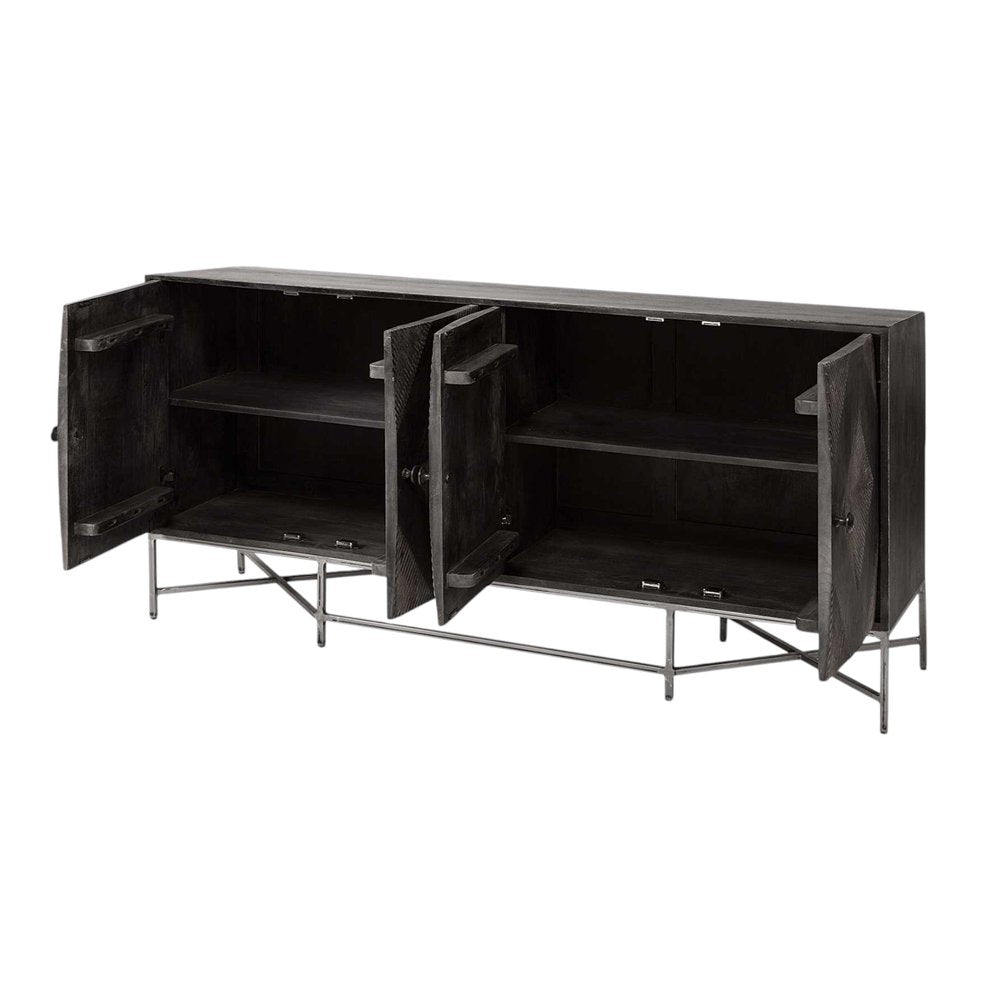 72" Black Solid Wood Sideboard with Four Doors HomeRoots