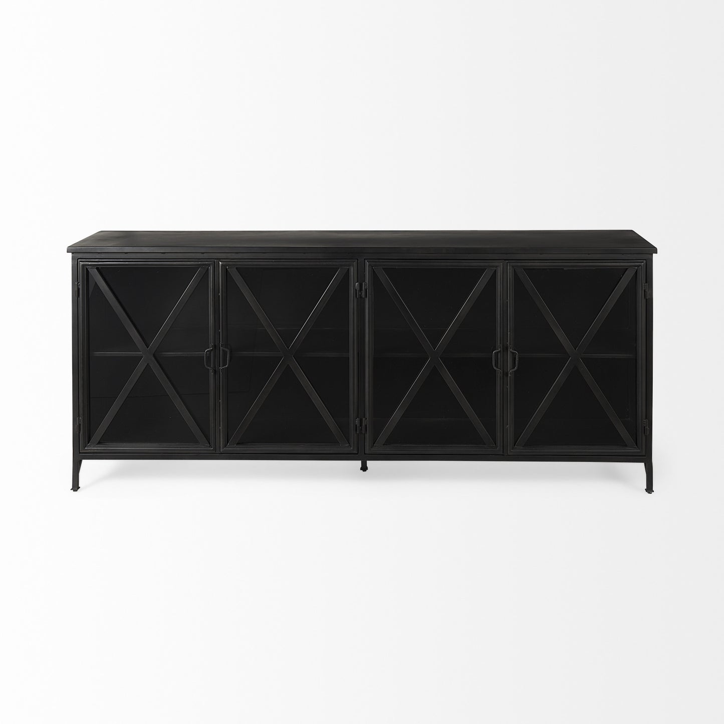 16" Black Iron Sideboard with Four Glass Doors