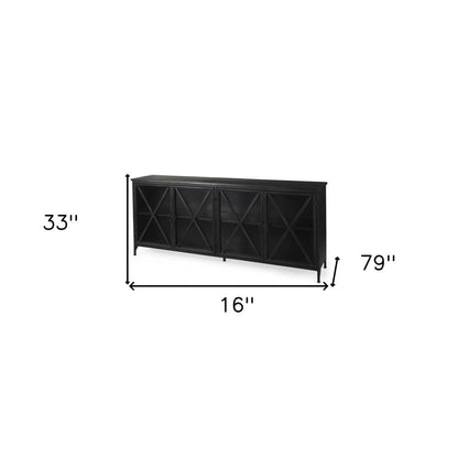 16" Black Iron Sideboard with Four Glass Doors HomeRoots
