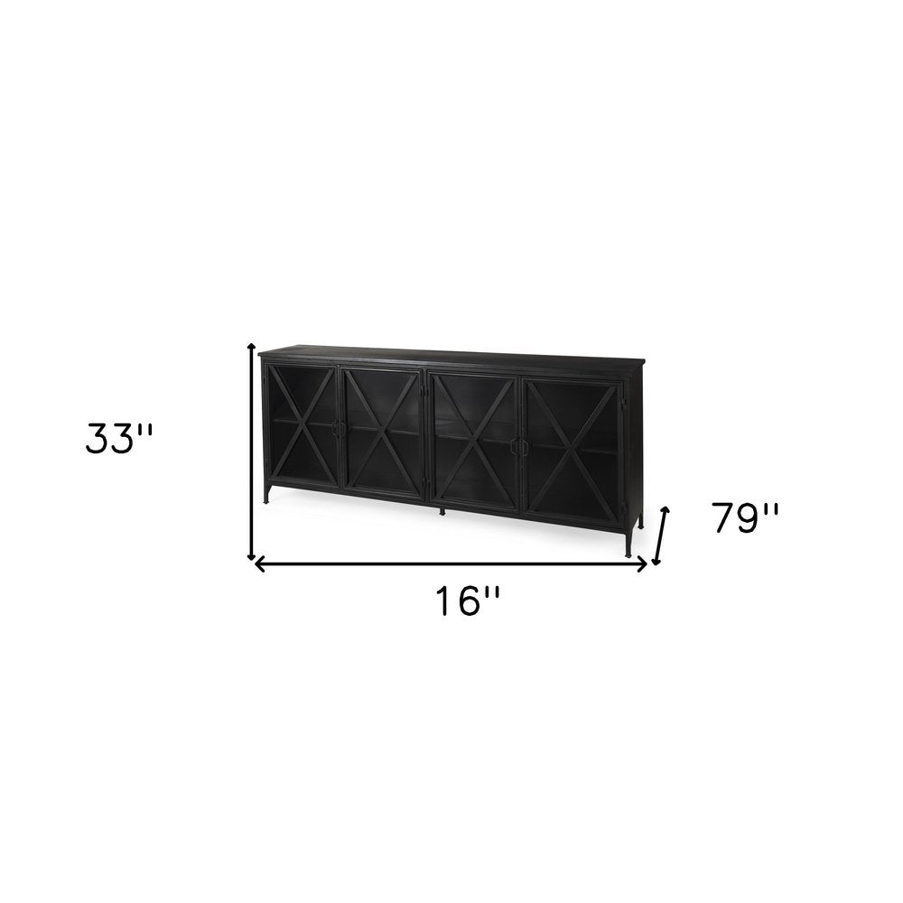 16" Black Iron Sideboard with Four Glass Doors HomeRoots