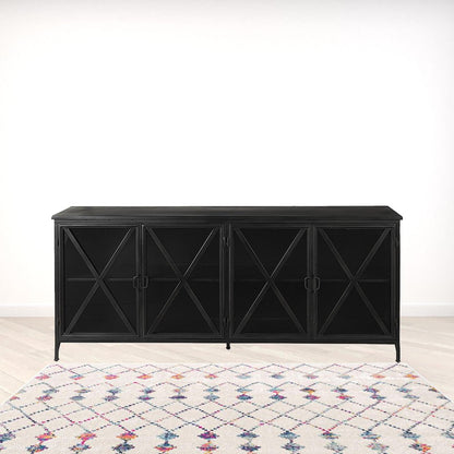16" Black Iron Sideboard with Four Glass Doors HomeRoots