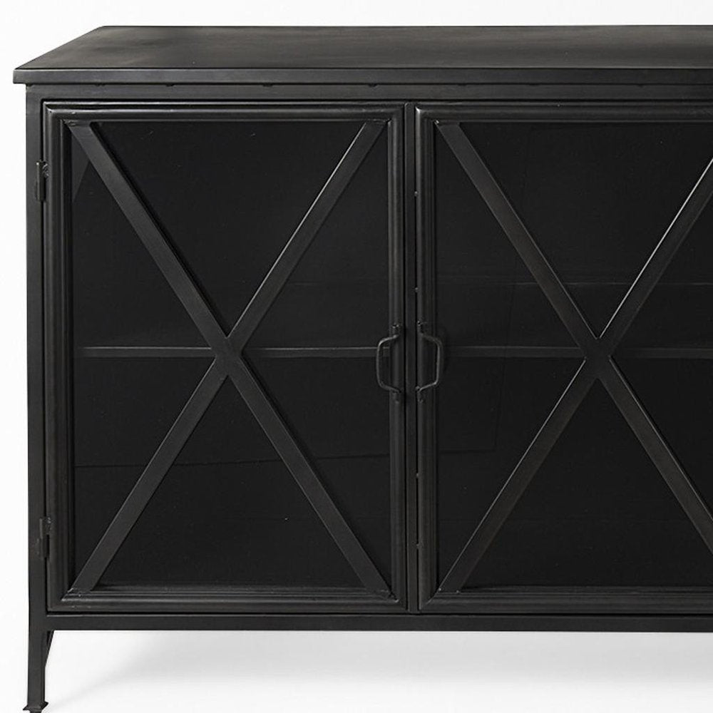 16" Black Iron Sideboard with Four Glass Doors HomeRoots