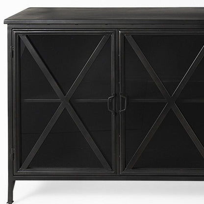 16" Black Iron Sideboard with Four Glass Doors HomeRoots