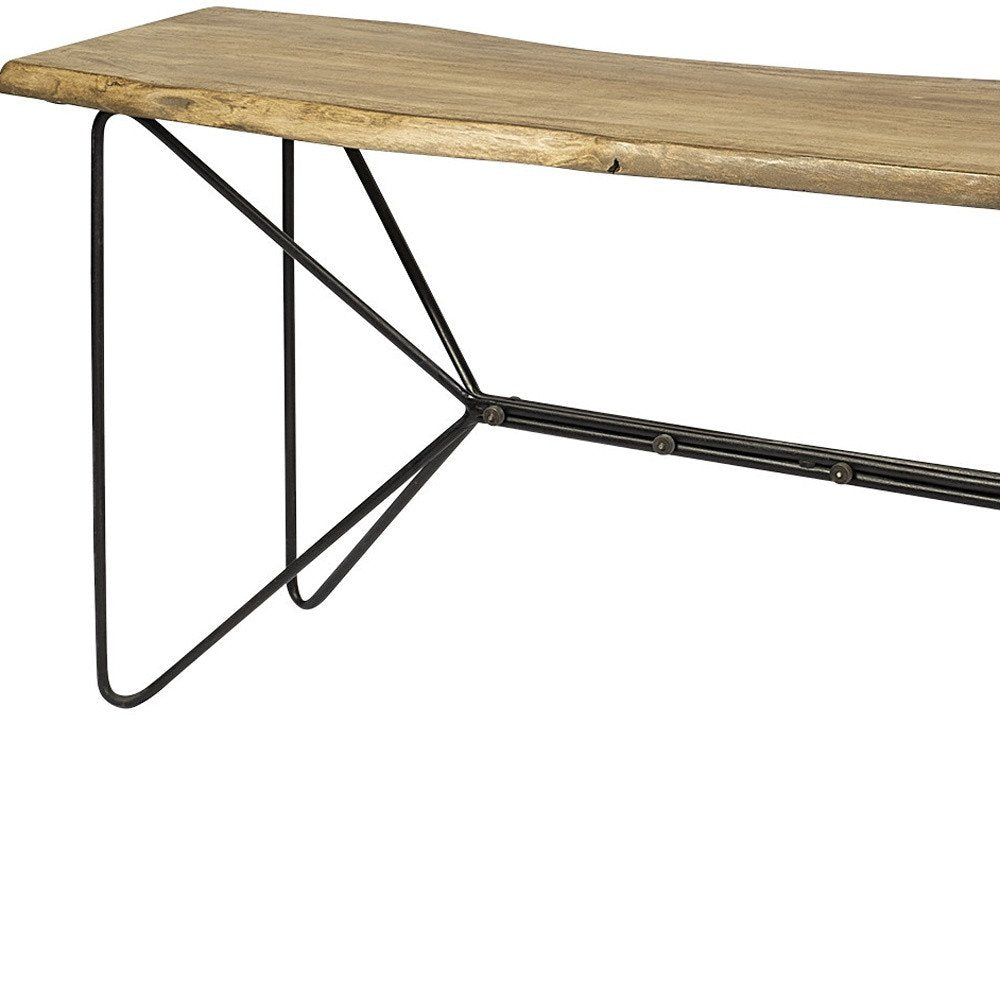 66" Natural and Black Solid Wood and Iron Distressed Abstract Console Table HomeRoots