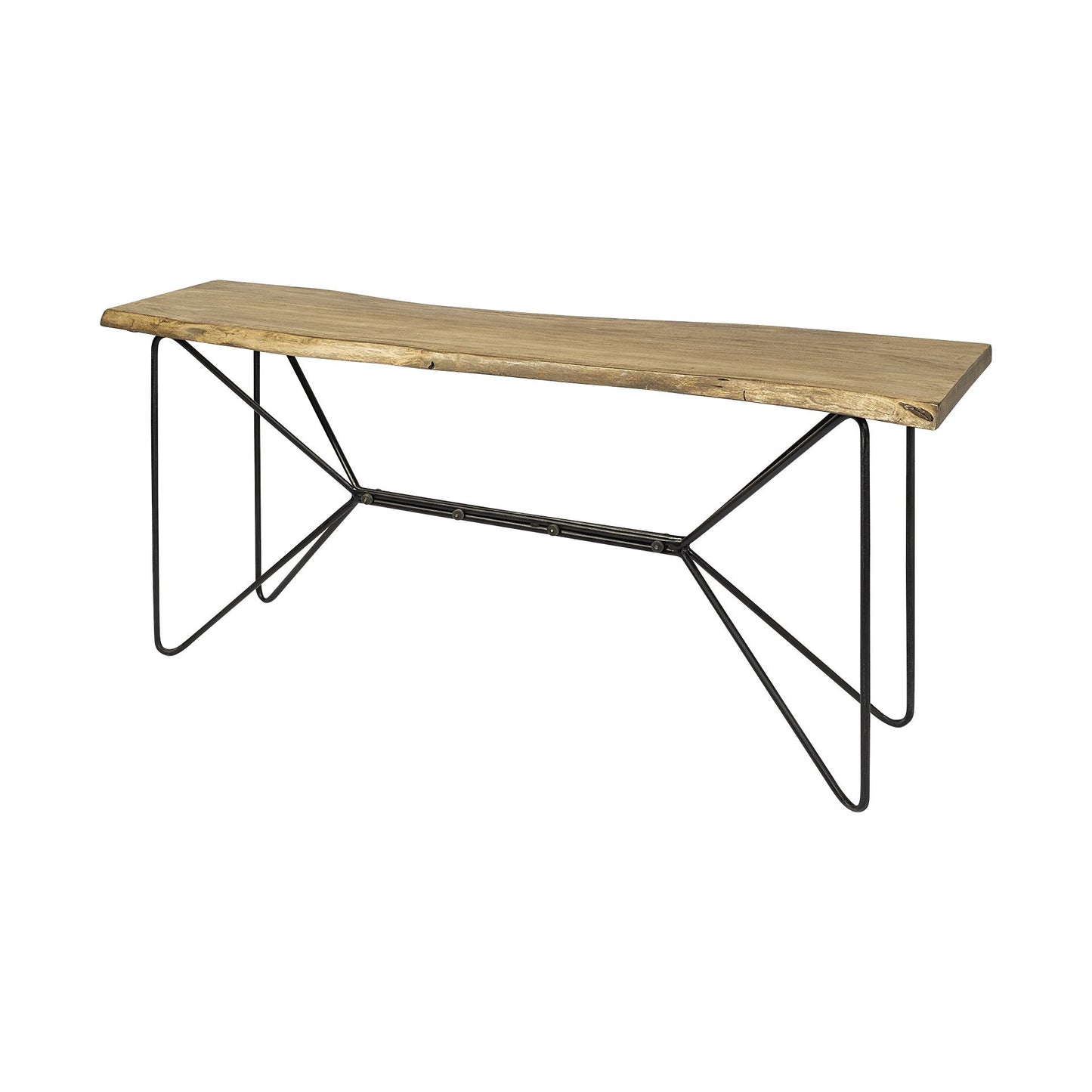66" Natural and Black Solid Wood and Iron Distressed Abstract Console Table HomeRoots