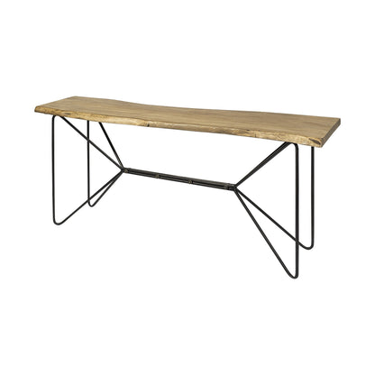 66" Natural and Black Solid Wood and Iron Distressed Abstract Console Table HomeRoots