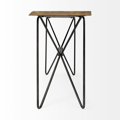 66" Natural and Black Solid Wood and Iron Distressed Abstract Console Table HomeRoots