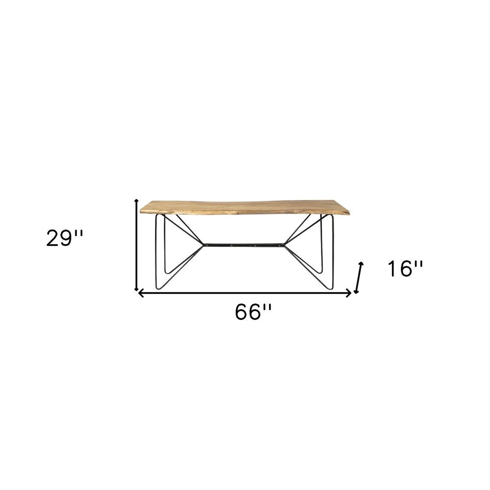 66" Natural and Black Solid Wood and Iron Distressed Abstract Console Table HomeRoots