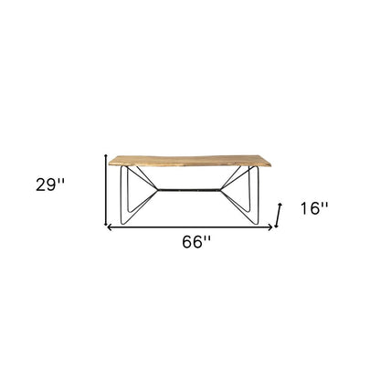 66" Natural and Black Solid Wood and Iron Distressed Abstract Console Table HomeRoots