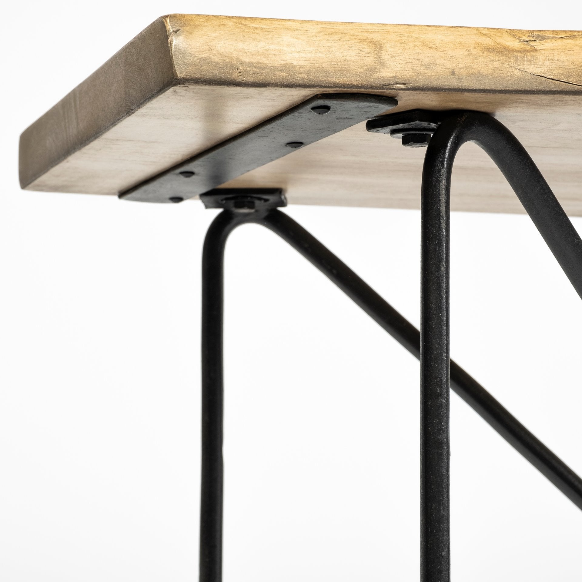 66" Natural and Black Solid Wood and Iron Distressed Abstract Console Table HomeRoots