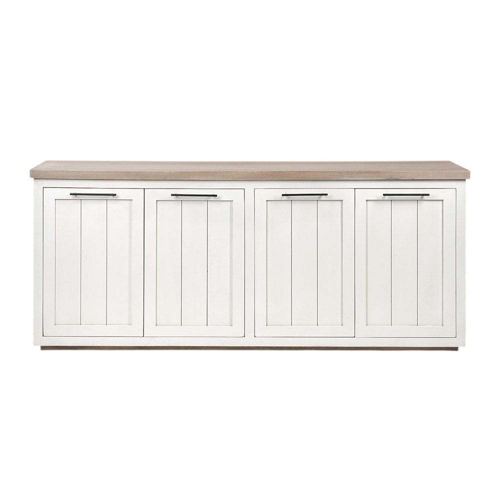 73" Brown and White Solid Wood Sideboard with Four Doors HomeRoots