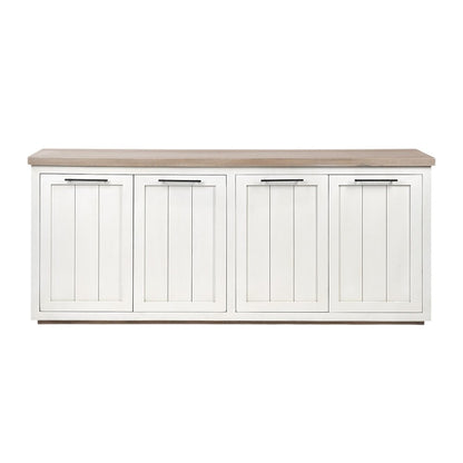 73" Brown and White Solid Wood Sideboard with Four Doors HomeRoots