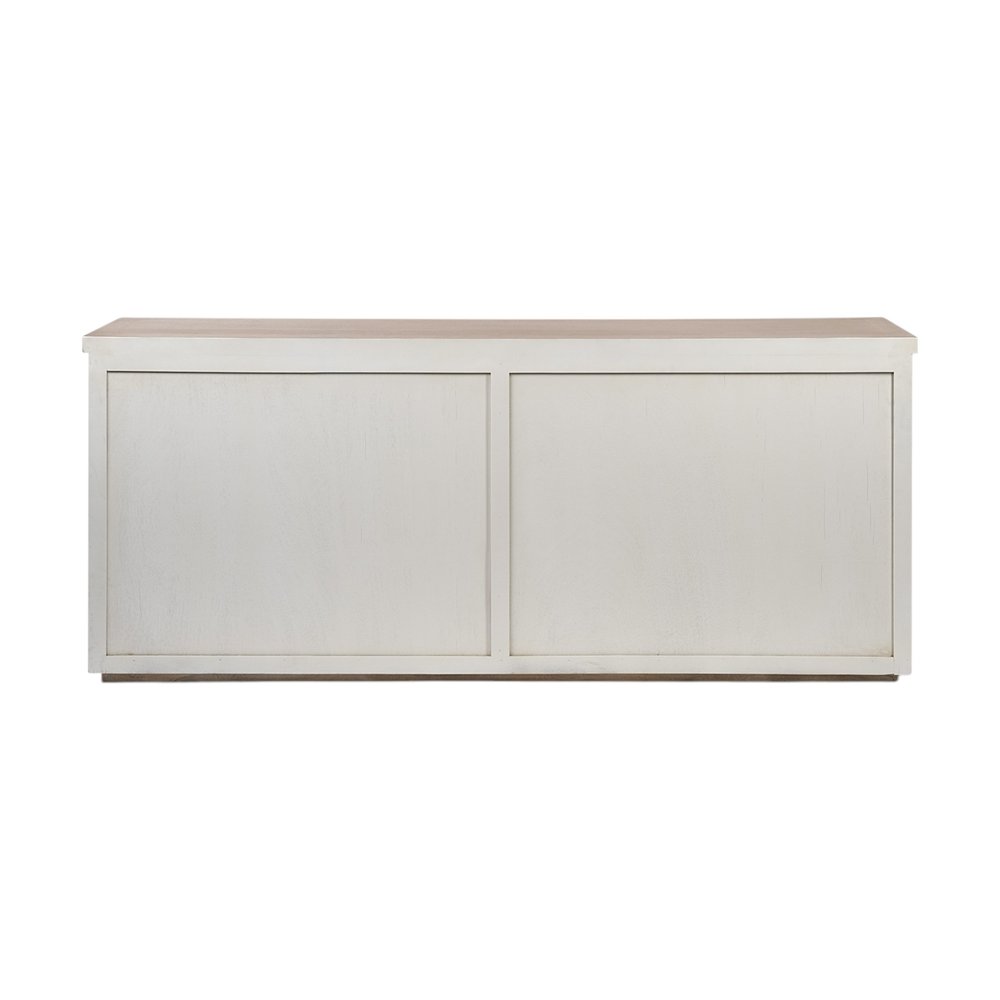 73" Brown and White Solid Wood Sideboard with Four Doors HomeRoots