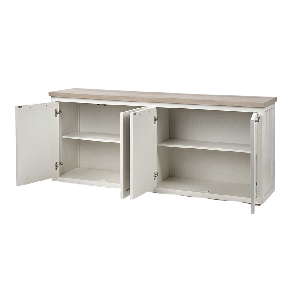 73" Brown and White Solid Wood Sideboard with Four Doors HomeRoots