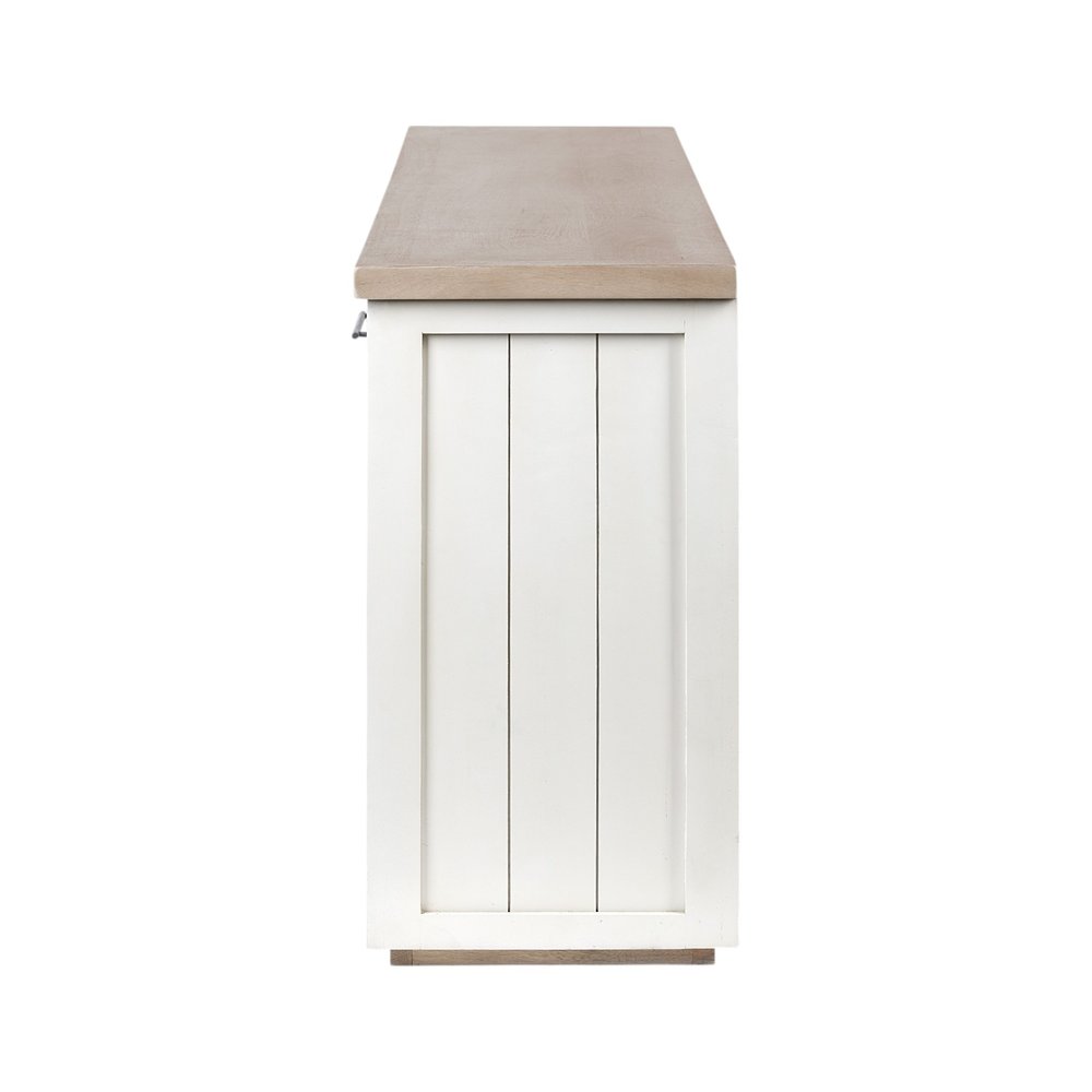 73" Brown and White Solid Wood Sideboard with Four Doors HomeRoots