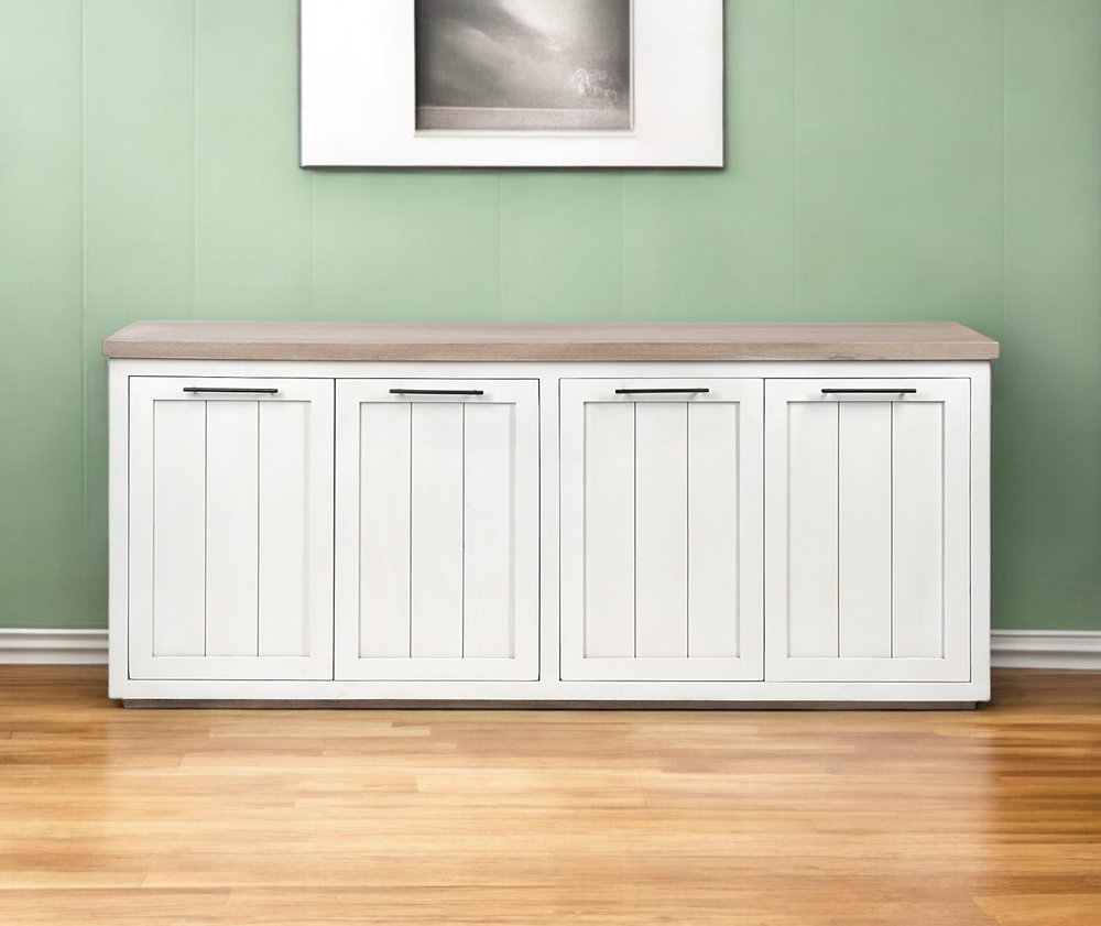 73" Brown and White Solid Wood Sideboard with Four Doors HomeRoots