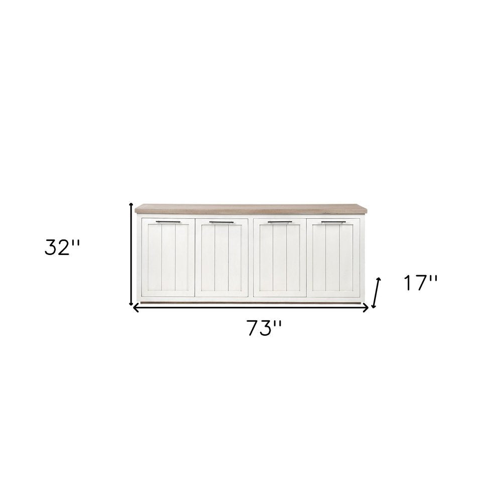 73" Brown and White Solid Wood Sideboard with Four Doors HomeRoots