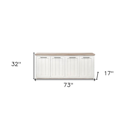 73" Brown and White Solid Wood Sideboard with Four Doors HomeRoots