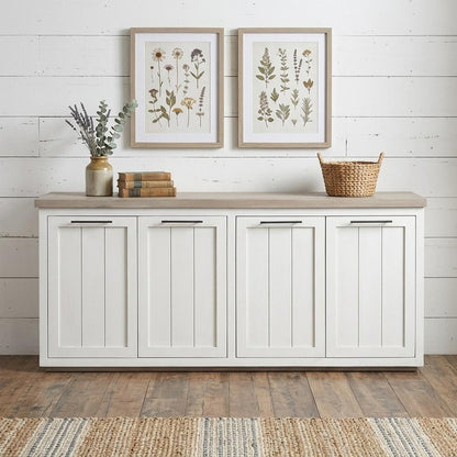 73" Brown and White Solid Wood Sideboard with Four Doors HomeRoots