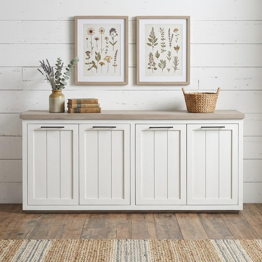 73" Brown and White Solid Wood Sideboard with Four Doors HomeRoots