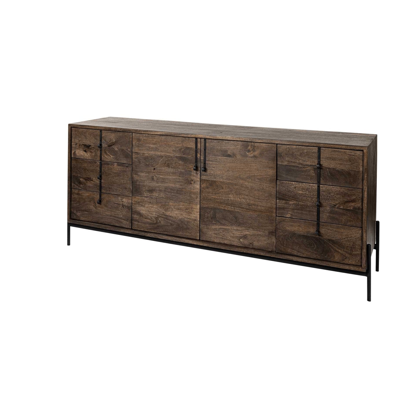 72" Brown Solid Wood Six Drawer Sideboard with Two Doors