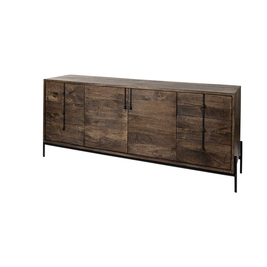 72" Brown Solid Wood Six Drawer Sideboard with Two Doors