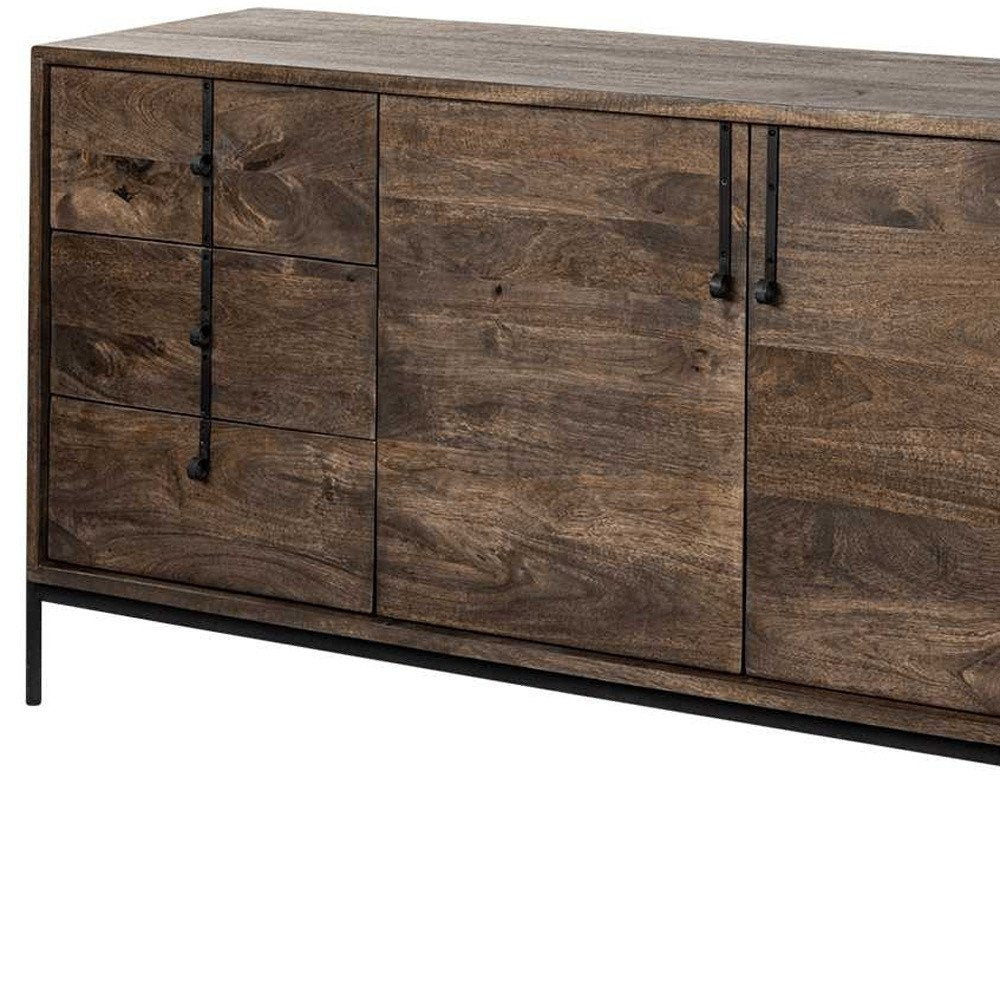 72" Brown Solid Wood Six Drawer Sideboard with Two Doors HomeRoots