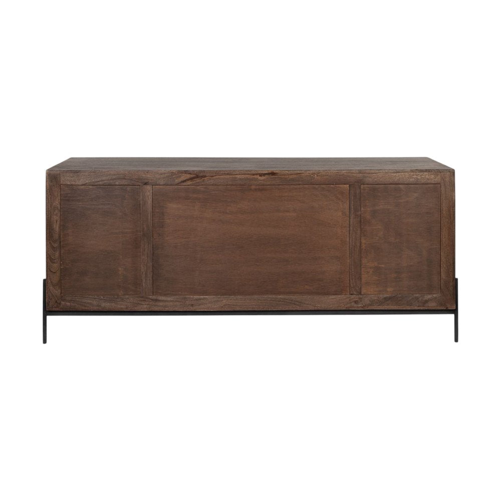 72" Brown Solid Wood Six Drawer Sideboard with Two Doors HomeRoots