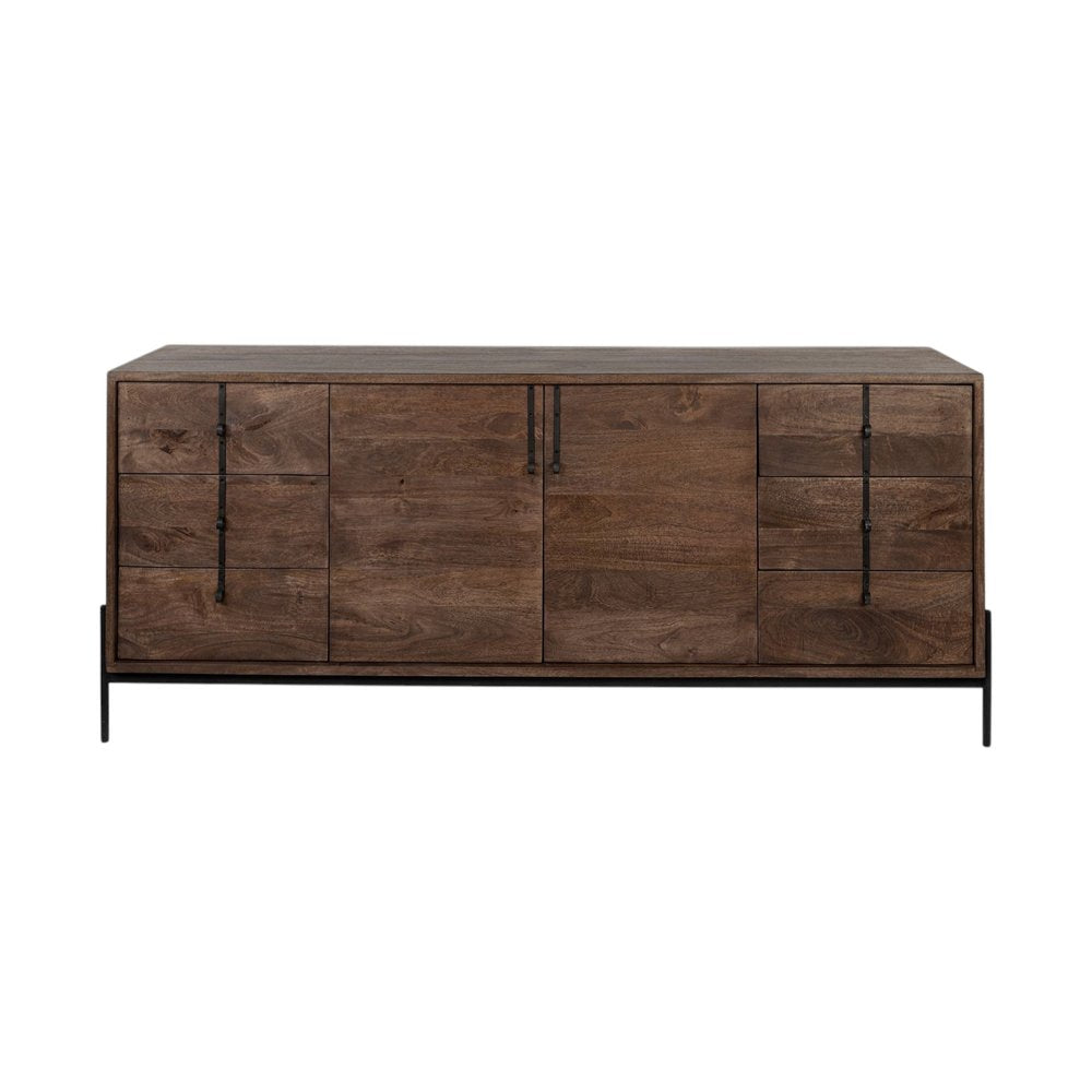 72" Brown Solid Wood Six Drawer Sideboard with Two Doors HomeRoots